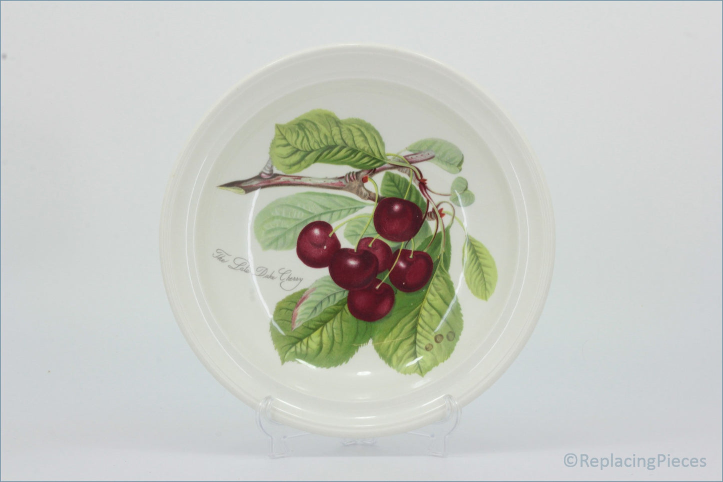 Portmeirion - Pomona - 8 5/8" Rimmed Bowl (The Late Duke Cherry - Plain Rim) - Decorative plate with cherry design on a white background