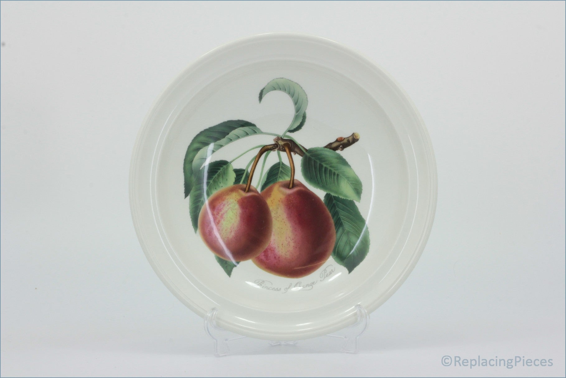 Portmeirion - Pomona - 8 5/8" Rimmed Bowl (The Princess Of Orange Pear - Plain Rim) - Decorative plate with a design of pears on a white background