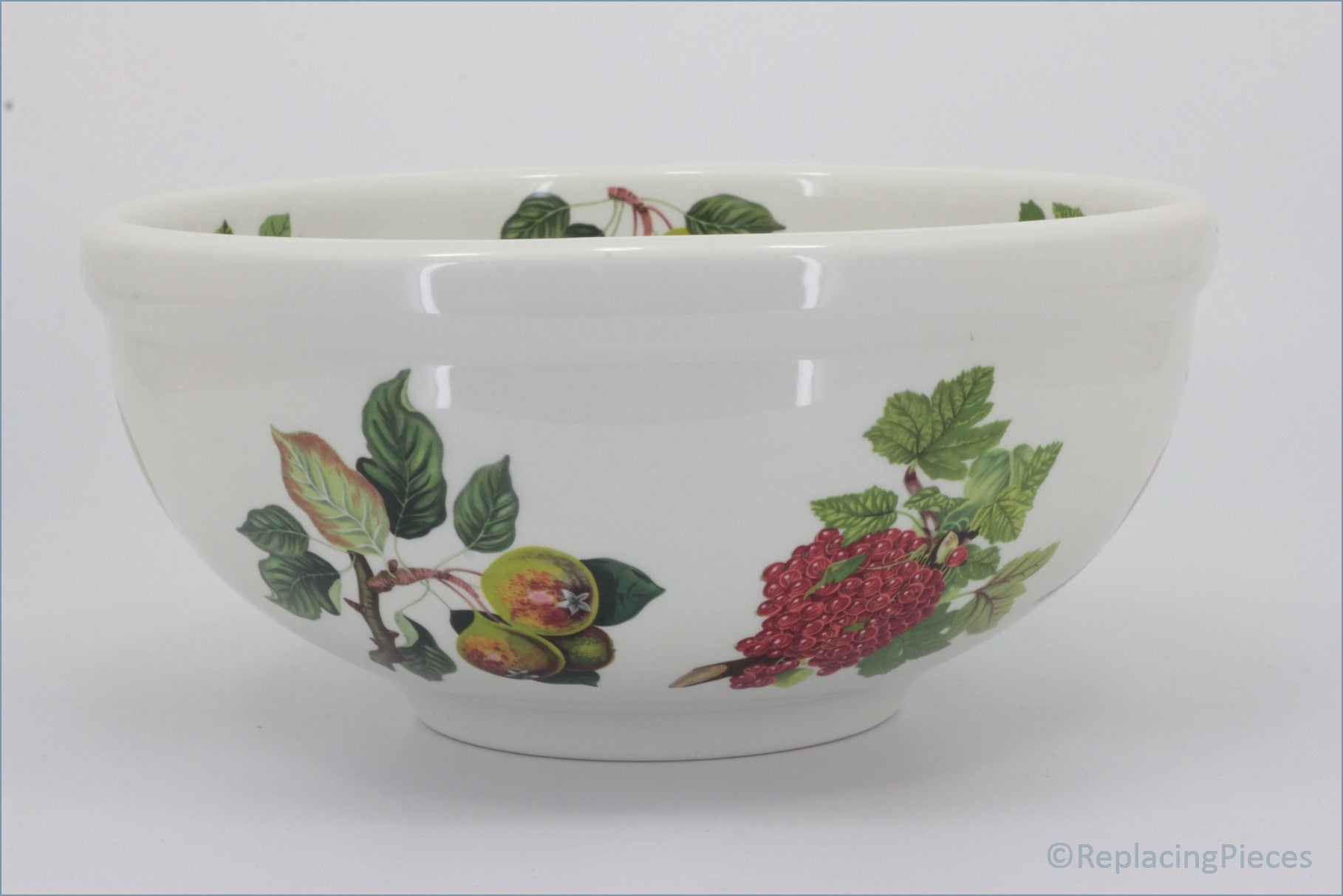 Portmeirion - Pomona - 10 1/4" Salad Bowl (Grimwoods Royal George) - White ceramic bowl with floral and fruit design on a white background