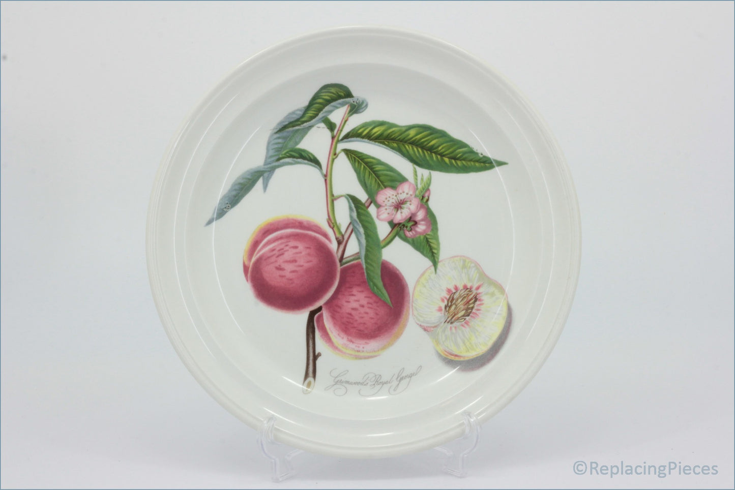 Decorative plate with botanical illustration of peaches on a white - Portmeirion - Pomona - 8 5/8" Salad Plate (Grimwoods Royal George)background