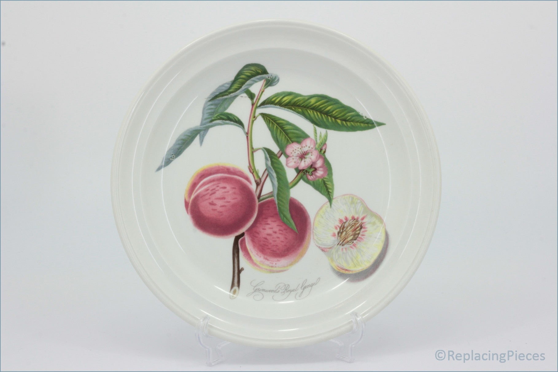Decorative plate with botanical illustration of peaches on a white - Portmeirion - Pomona - 8 5/8" Salad Plate (Grimwoods Royal George)background