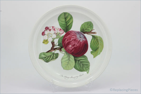 Decorative plate with a red apple and green leaves on a white background - Portmeirion - Pomona - 8 5/8" Salad Plate (Hoary Morning Apple)