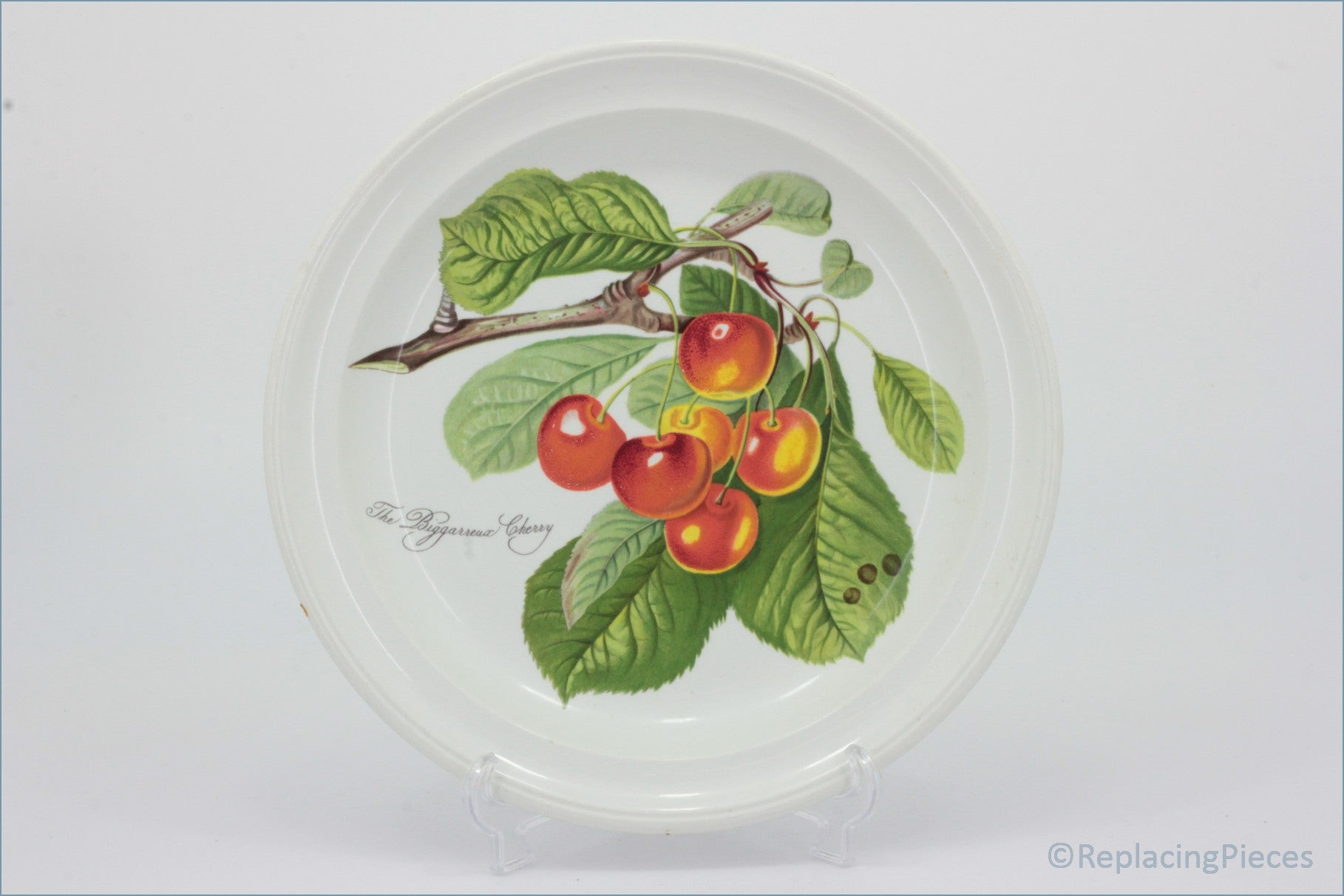 Decorative plate with cherry design on a white background - Portmeirion - Pomona - 8 5/8" Salad Plate (The Biggarreux Cherry)