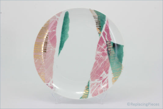 Portmeirion - Torn - 7 5/8" Side Plate - Decorative glass piece with pink, green, and gold patterns on a white background