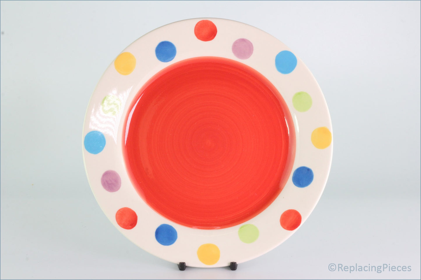 RPW245 - Whittards - 8 1/4" Salad Plate (Multi Coloured Spots - Red Interior)