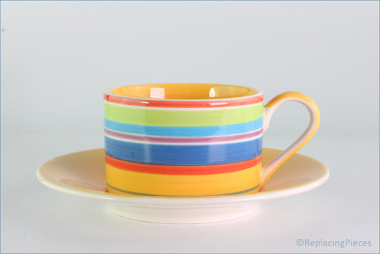 RPW254 - Whittards - Teacup And Saucer (Horizontal Stripes - Yellow Interior)