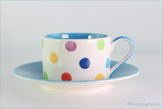 RPW256 - Whittards - Teacup And Saucer (Multi Coloured Spots - Blue Interior)