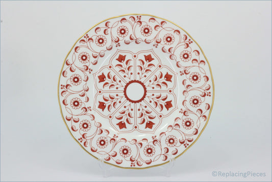 Royal Crown Derby - Rougemont - 9 1/8" Luncheon Plate - Decorative plate with red floral pattern on a white background