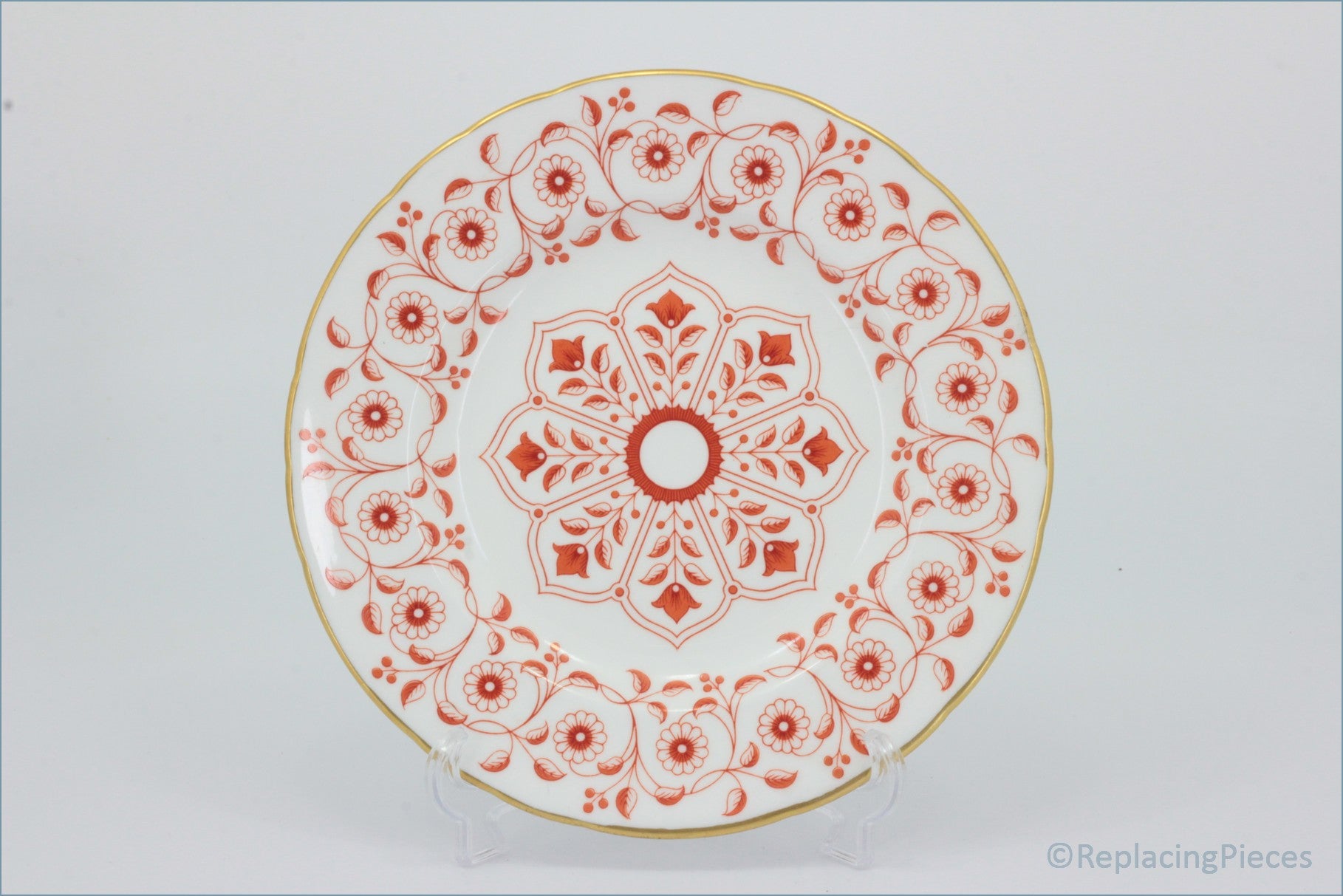 Royal Crown Derby - Rougemont - 7 1/4" Side Plate - Decorative plate with red floral pattern on a white background