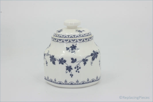 Royal Doulton - Hartford (LS1085) - Lidded Sugar Bowl - White ceramic sugar bowl with blue floral patterns on a white background