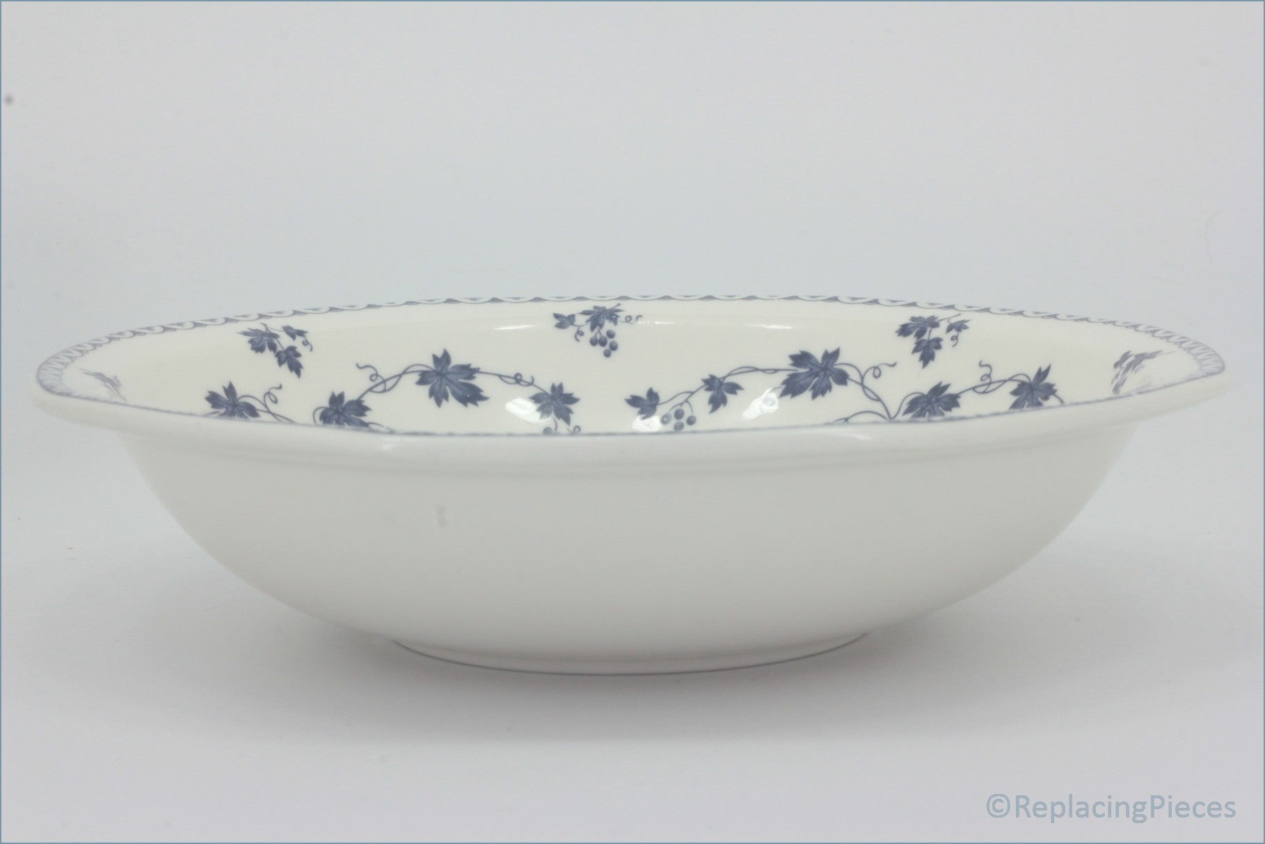 Royal Doulton - Hartford (LS1085) - 8" Rimmed Bowl - White ceramic bowl with blue floral patterns on a white background