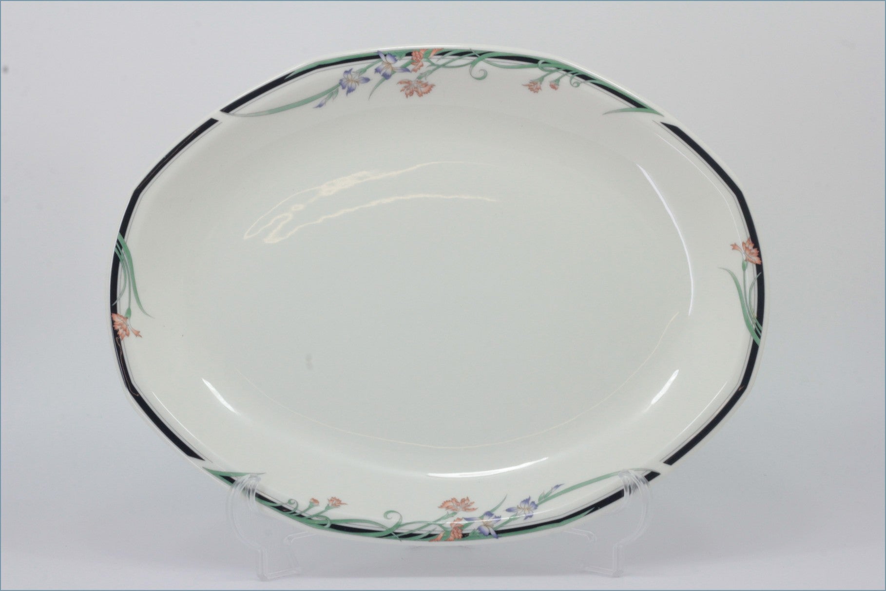 Royal Doulton - Juno - 16" Oval Platter - White ceramic platter with floral rim design on a white background