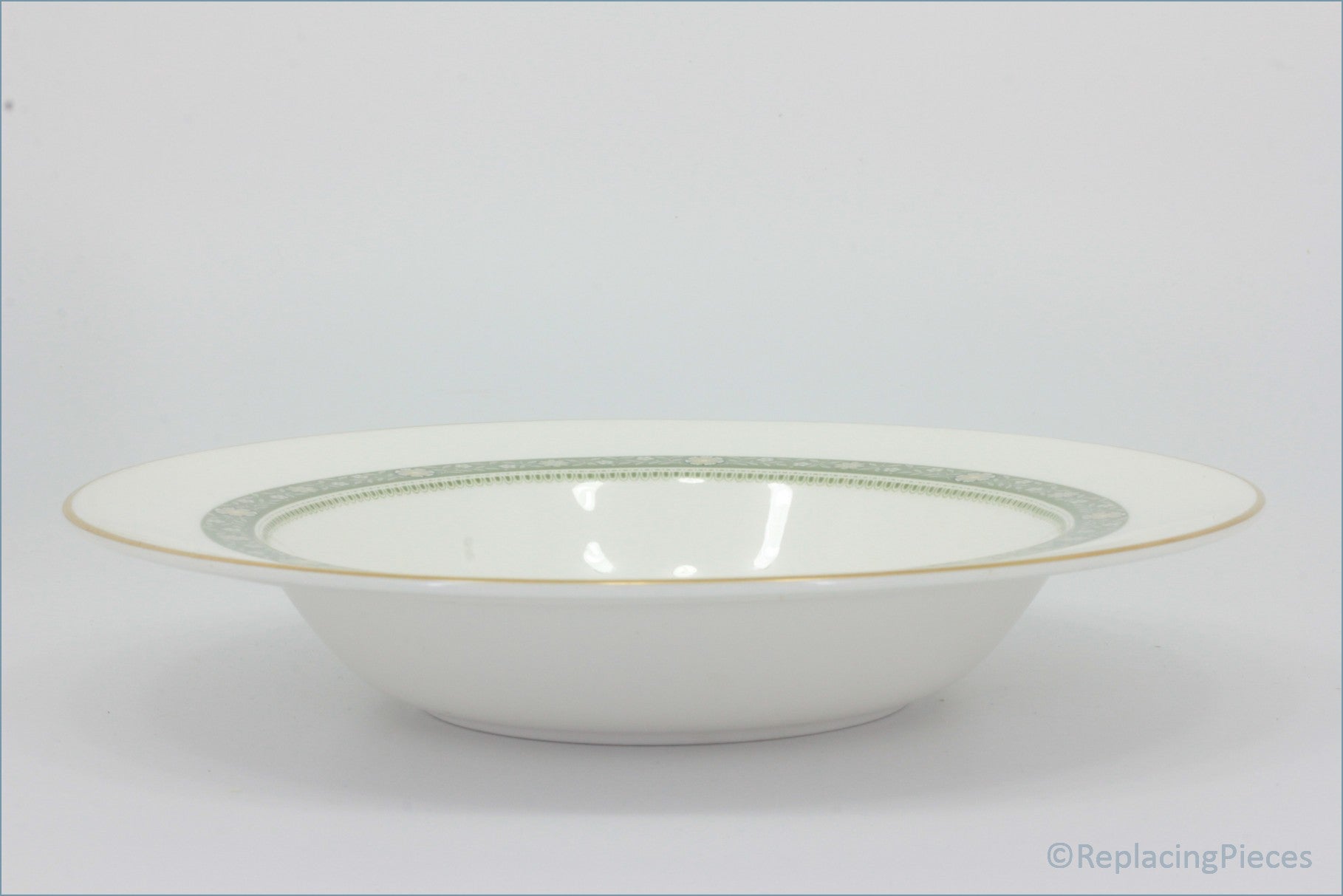 Royal Doulton - Rondelay (H5004) - 9 1/8" Rimmed Bowl - White ceramic bowl with decorative green rim on a white background
