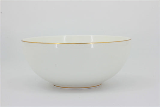 White ceramic bowl with gold rim on a light gray background - Royal Doulton - Symmetry Gold - Cereal Bowl