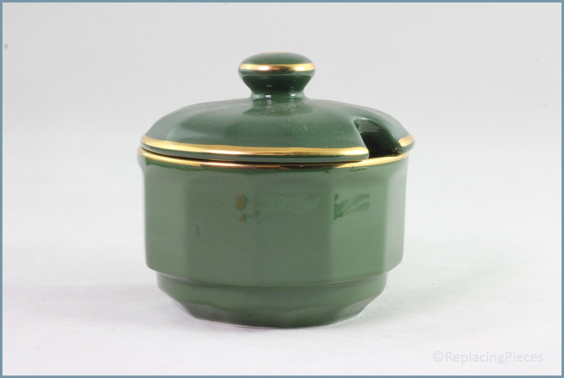 Apilco - Bistro (Green & Gold) - Lidded Sugar Bowl (Tea)