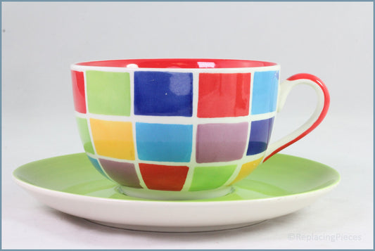 RPW148 - Whittards - Teacup & Saucer (Multi Coloured Squares)