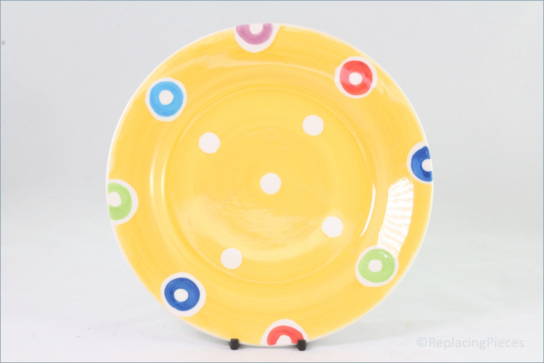 RPW174 - Whittards - 8" Salad Plate (Yellow - Multi Coloured Circles)