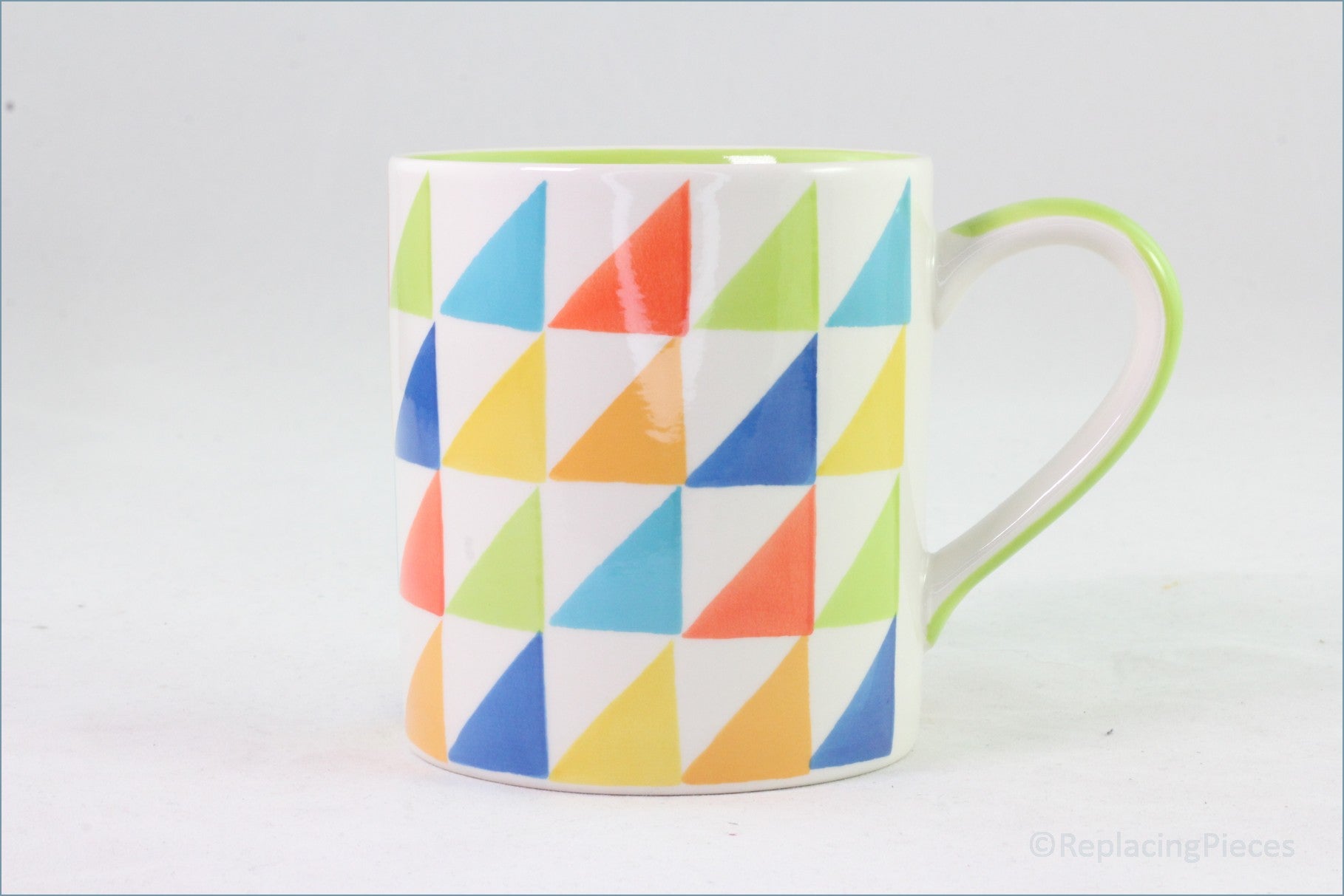 RPW178 - Whittards - Mug (Green Interior - Multi Coloured Triangles)