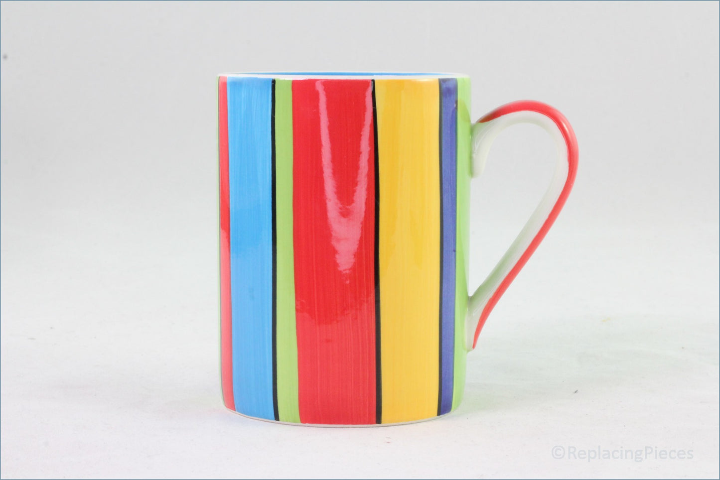 RPW180 - Whittards - Mug (Blue Interior - Blue/Green/Red/Yellow Vertical Stripes)