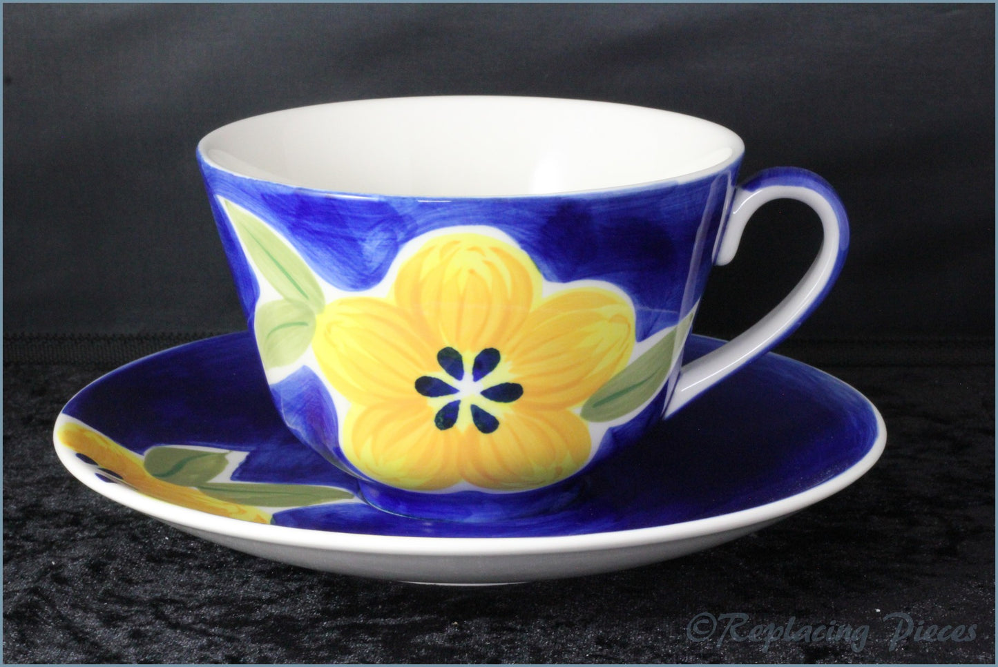 RPW40 - Whittards - Yellow Flower On Blue - Teacup & Saucer