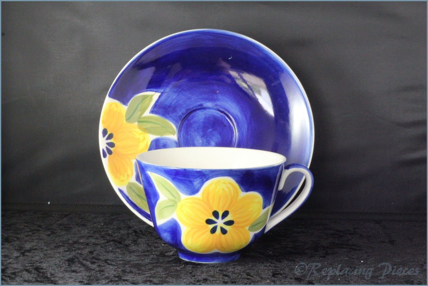 RPW40 - Whittards - Yellow Flower On Blue - Teacup & Saucer