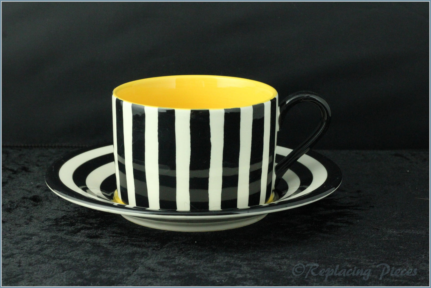 RPW7 - Whittards - Black & White Stripes Teacup & Saucer (Yellow)