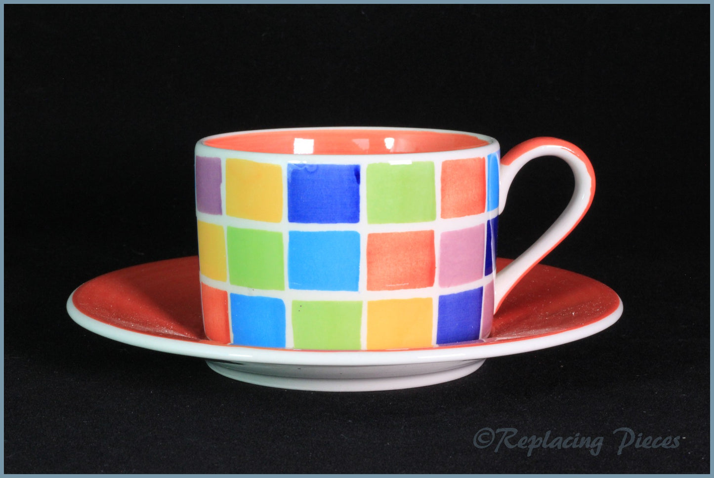RPW51 - Whittards - Teacup & Saucer (Multi-Coloured Squares)