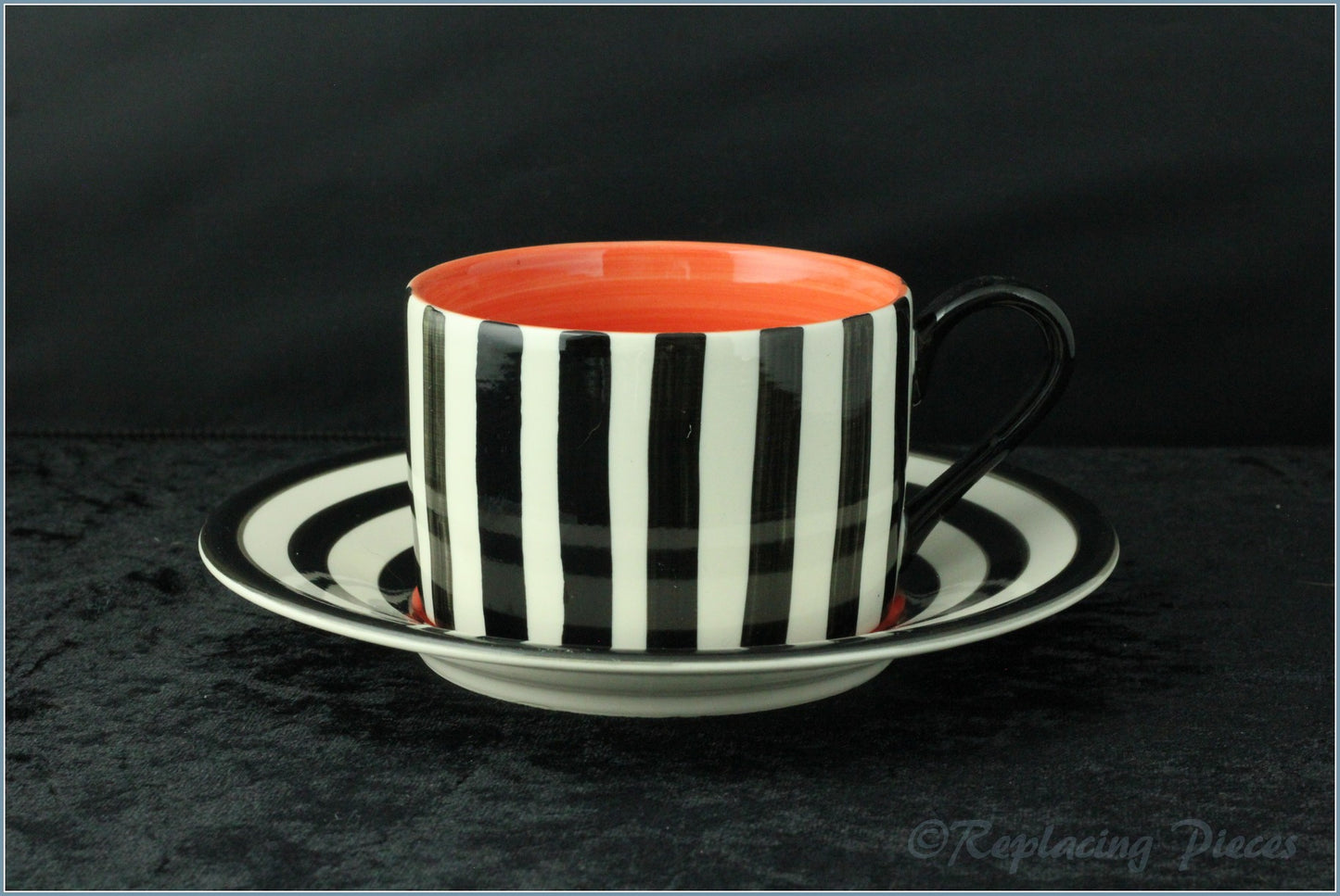 RPW8 - Whittards - Black & White Stripes Teacup & Saucer (Red)