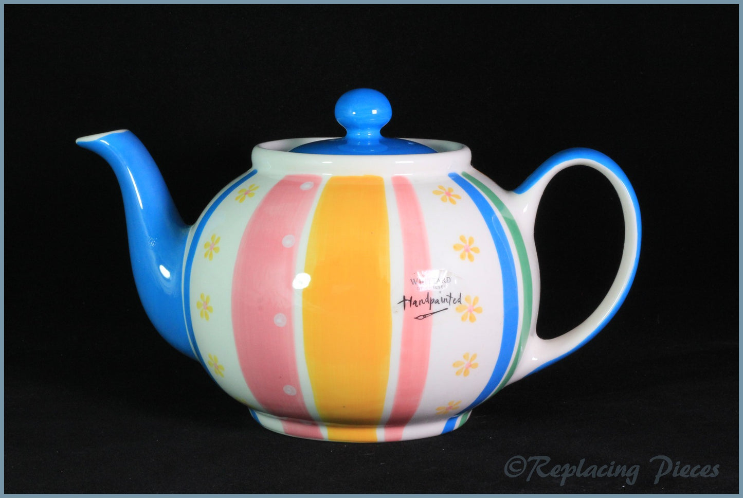 RPW64 - Whittards - 2 Pint Teapot (Pink, Yellow, Green & Blue Stripes)
