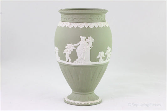 Wedgwood - Jasperware (Sage Green) - 8" Tall Footed Vase