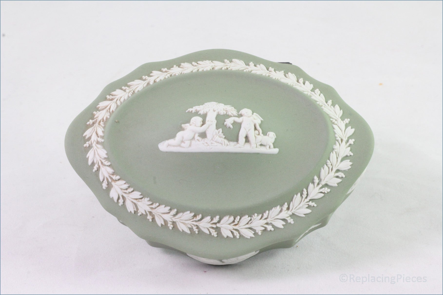 Wedgwood - Jasperware (Sage Green) - Oval Box