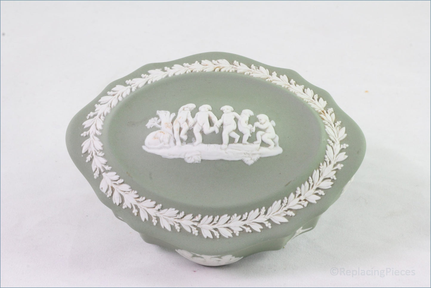 Wedgwood - Jasperware (Sage Green) - Oval Box