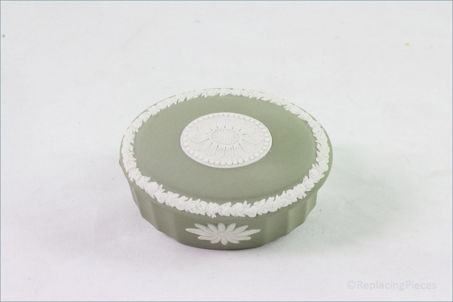 Wedgwood - Jasperware (Sage Green) - Oval Box