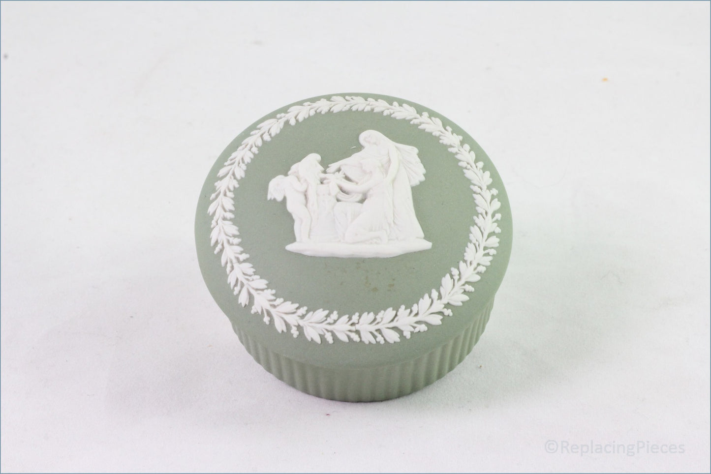 Wedgwood - Jasperware (Sage Green) - 2 7/8"" Round Box (Ribbed Base)