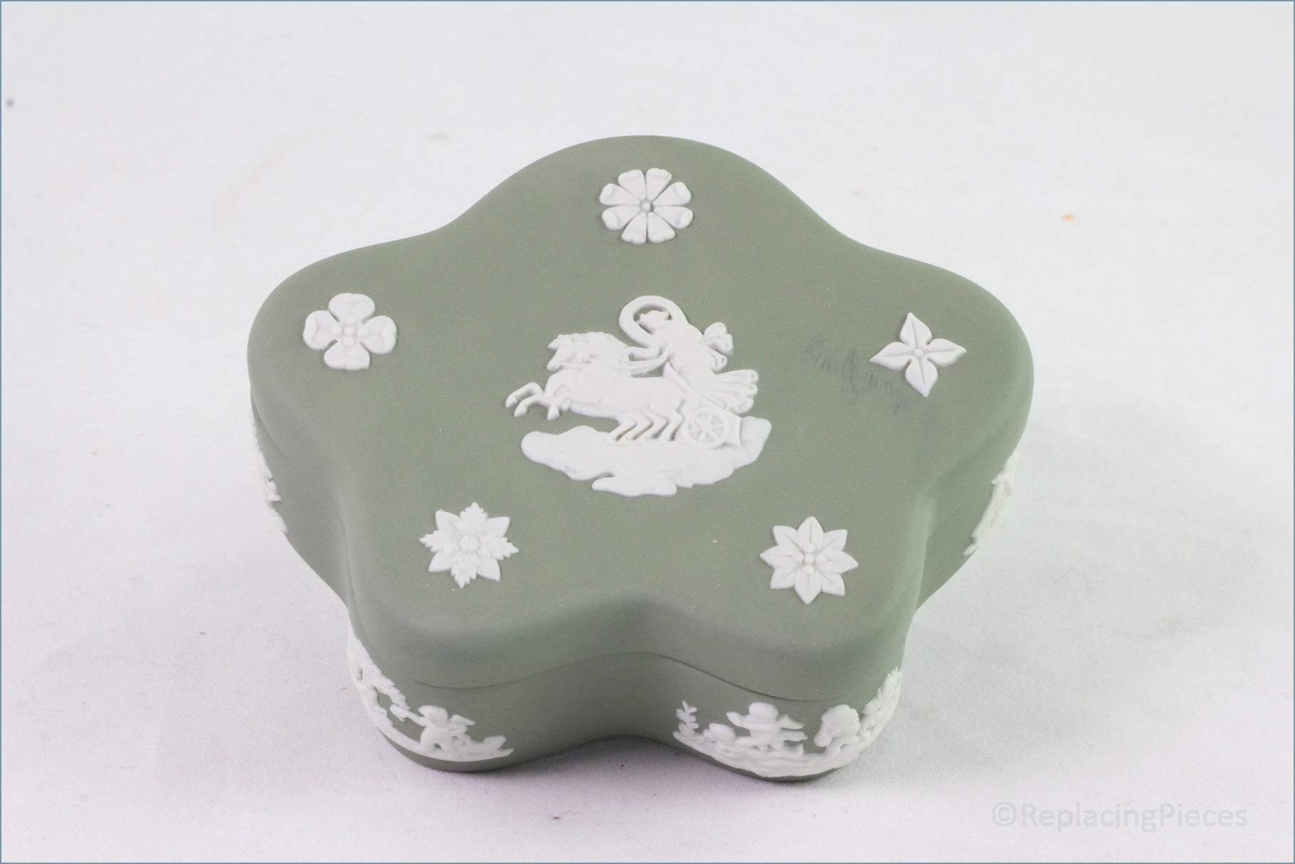 Wedgwood - Jasperware (Sage Green) - Scalloped Box