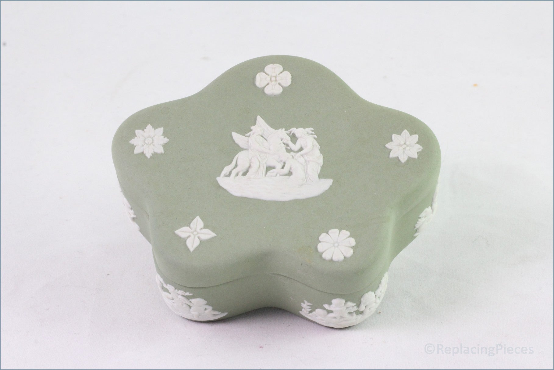 Wedgwood - Jasperware (Sage Green) - Scalloped Box