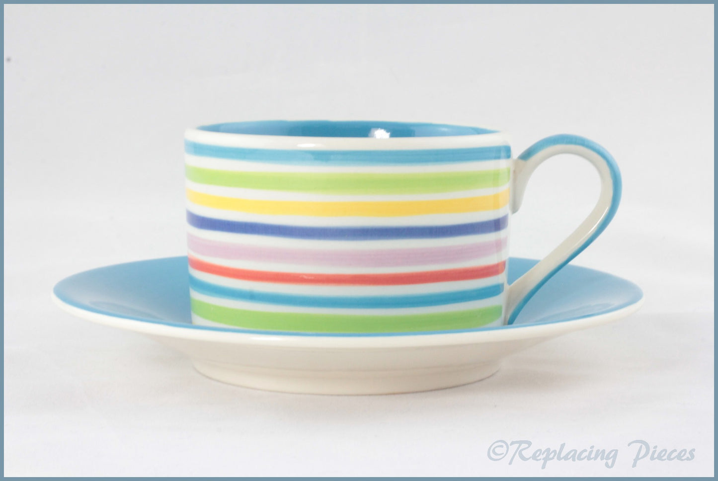 RPW111 - Whittards - Teacup & Saucer (Horizontal Stripes - Blue Interior)